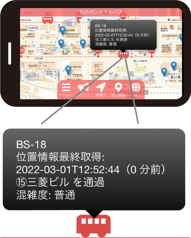 アプリ画面 バス停マーク
